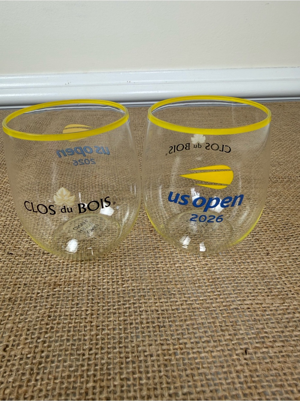 CLOS du BOIS US Open 2026 limited edition Clear/Yellow Drinking Glasses Set of 2